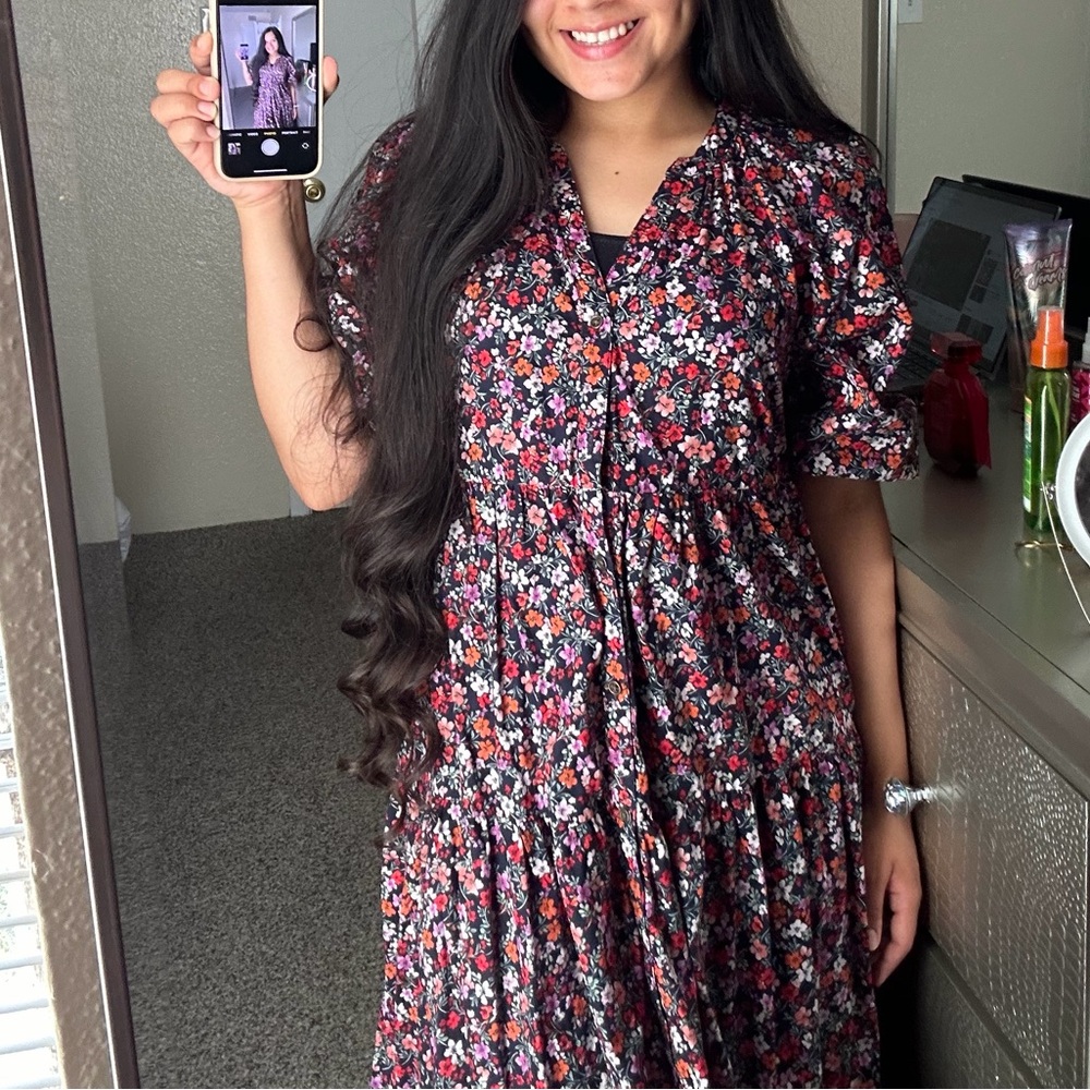 Time and Tru Floral Dress - Black and Red